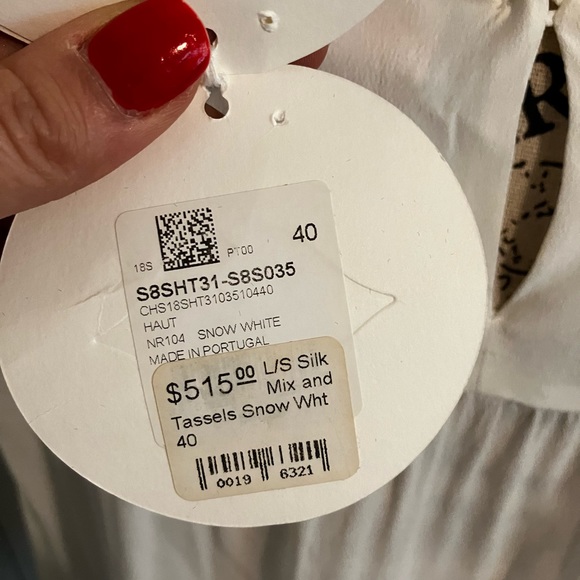 100% silk NWT See by Chloe white blouse with mock neck and tassels (40) - Picture 7 of 12